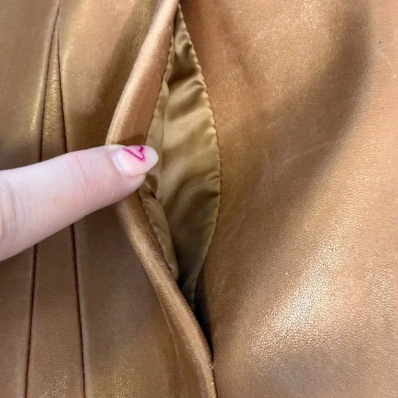 Jones New York Cognac Leather Jacket M Fitted Y2K Zip Tailored Caramel Blazer - Picture 9 of 14